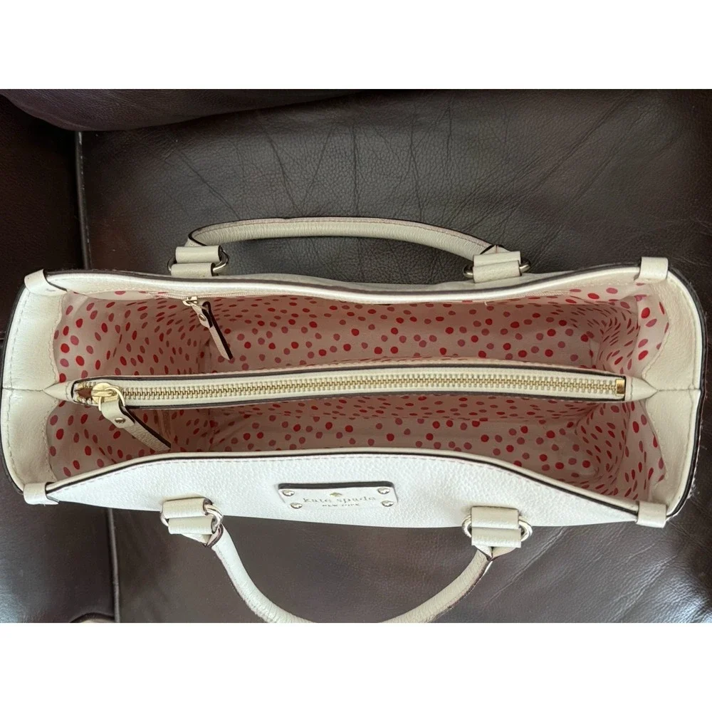 Kate Spade WELLESLEY QUINN Ivory SATCHEL‎ TOTE w/Pink Polka Dot Interior EUC
